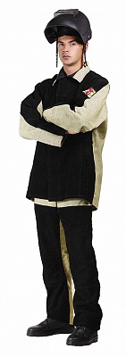 Костюм сварщика зимний комбинированный 2 кл.защиты (тк.Брезент,480/Спилок S=2,3), черный/бежевый